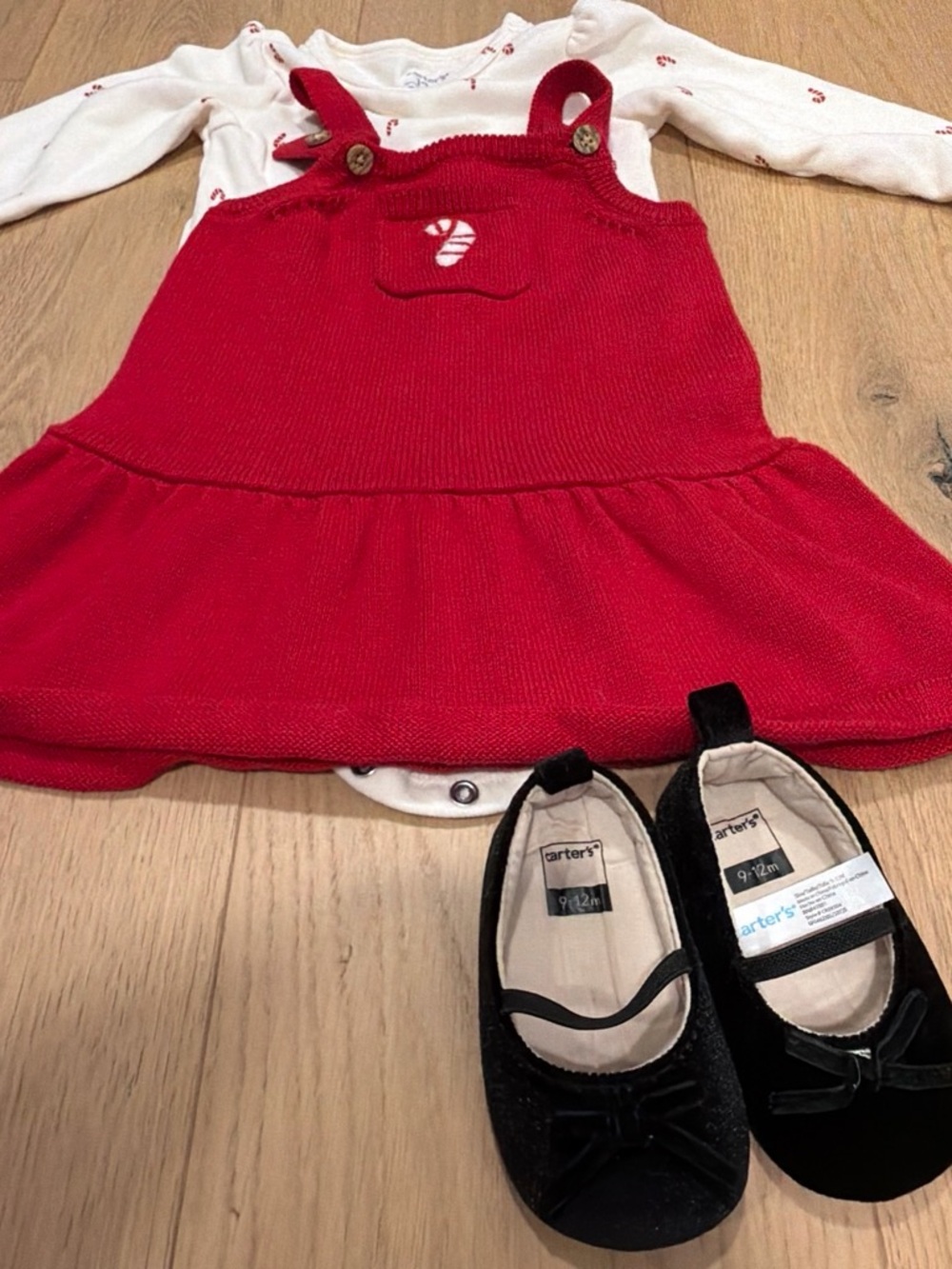 Carter’s Baby Girl Candy Cane Outfit Dress with Shoes 9-12Months